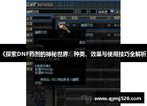 《探索DNF药剂的神秘世界：种类、效果与使用技巧全解析》